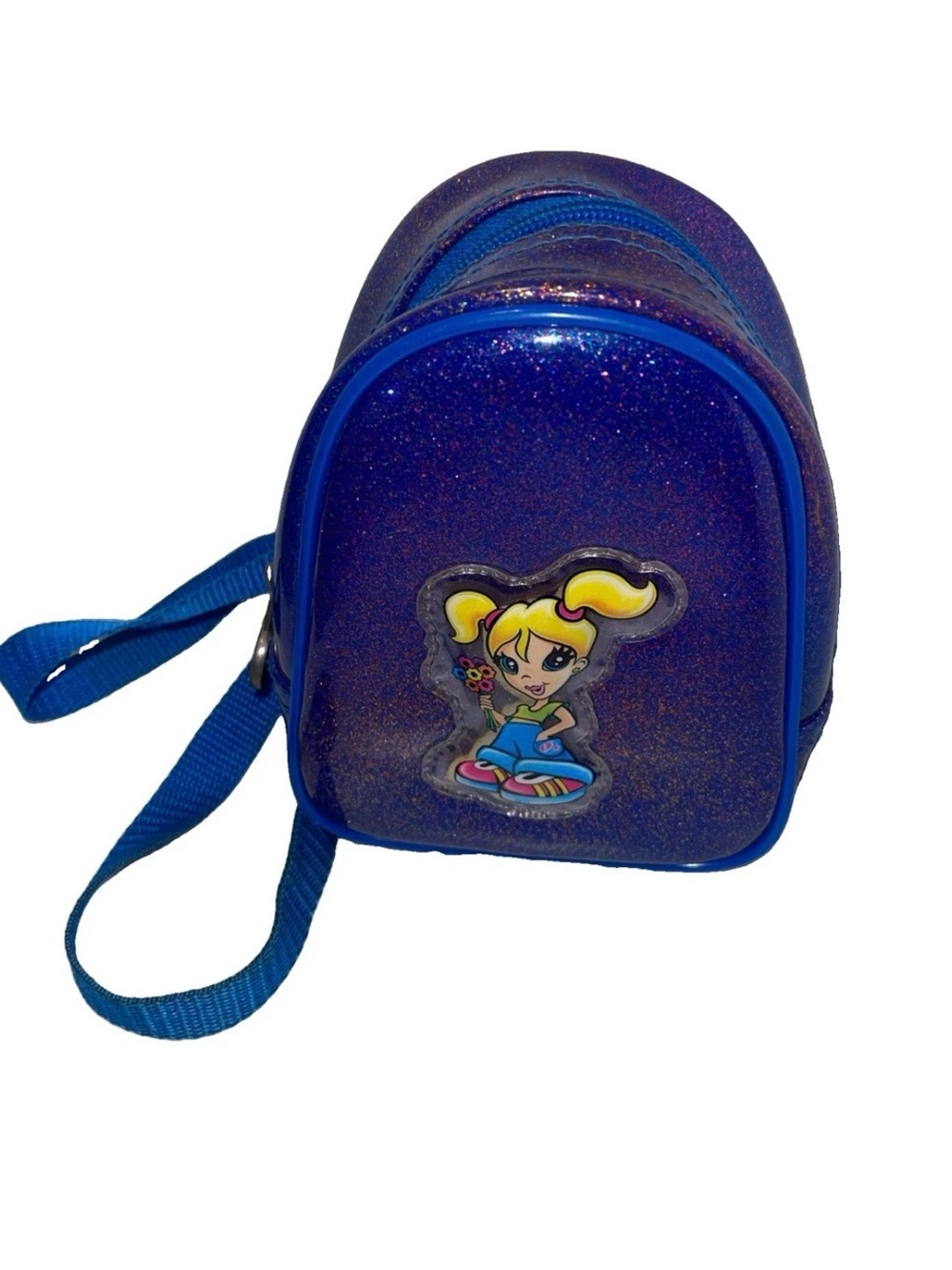 Vintage Y2K Lisa Frank Glittery Blue Mini Backpack - Groovy Skater Girl - RARE